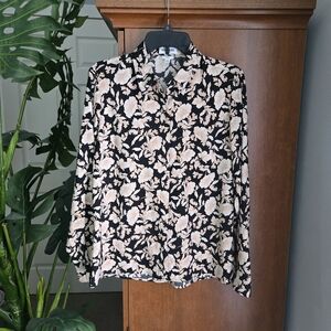 Express Black and Cream Floral Blouse